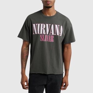 Nirvana Merch Traffic Charcoal Pigment Dye Nirvana Sliver Crop T-Shirt, Large